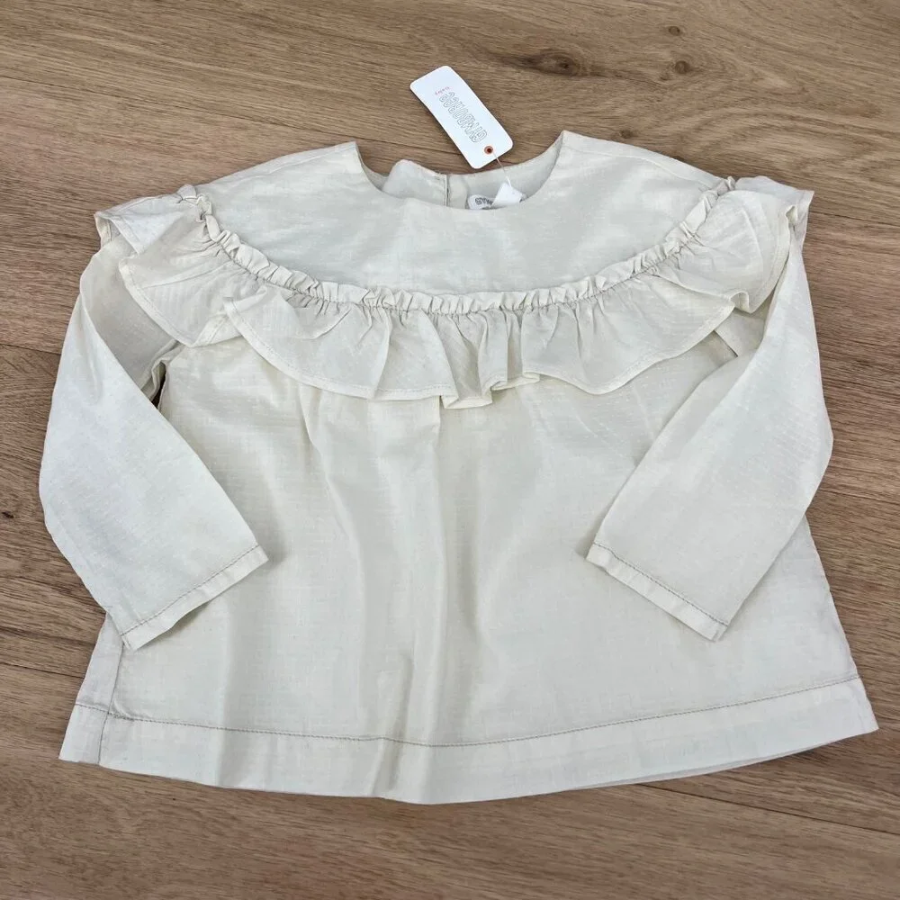 Gymboree Girls Long Sleeve Ruffle Blouse Top Size 2T Ivory Party School NEW